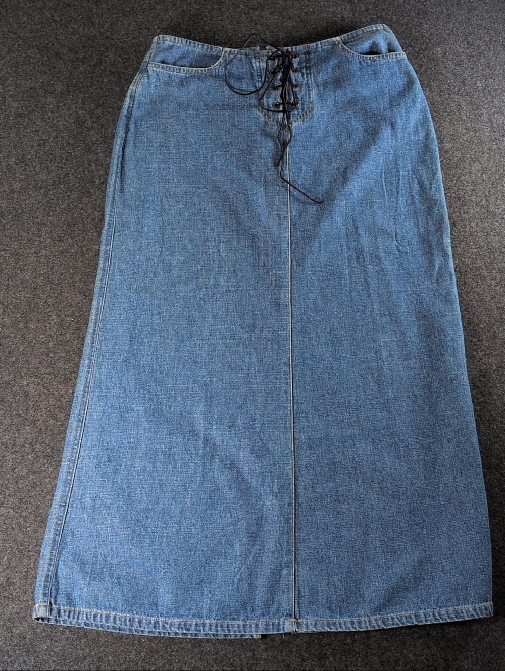 Vintage 90s Lace Up Denim Maxi Skirt - Picture 2 of 8